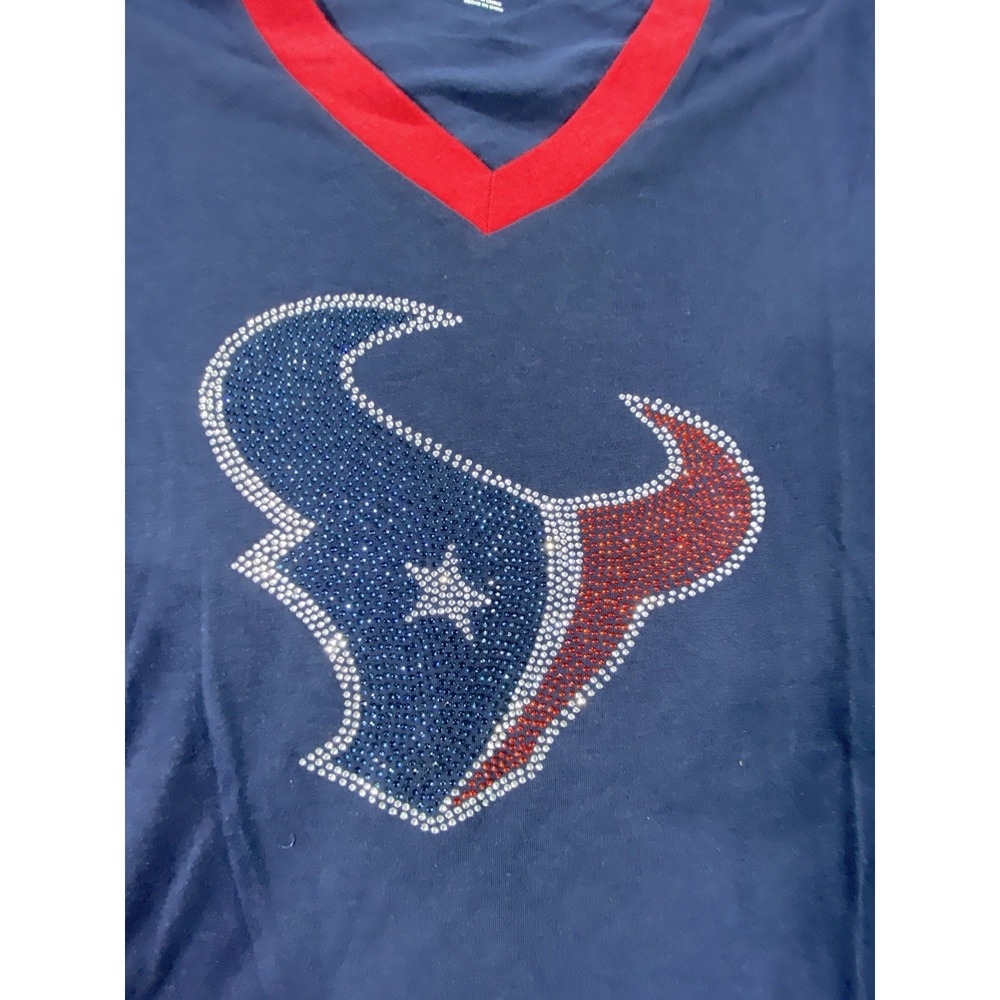 NWT NFL Team Apparel Shirt Womens XL Houston Texans Studs Big Logo Bull V Neck